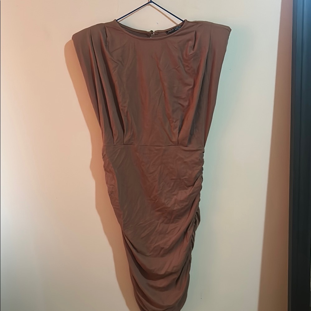 SHEIN Brown Ruched Midi Dress for Cocktail